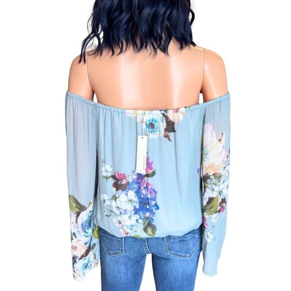 NWT Lavender Brown Women’s Floral Chiffon Off the Shoulder Blouse - Picture 5 of 6